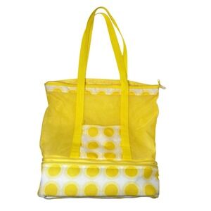 Sun Squad Yellow Mesh Tote Beach Pool Swimming Bag Bottom Cooler Zipper Close
